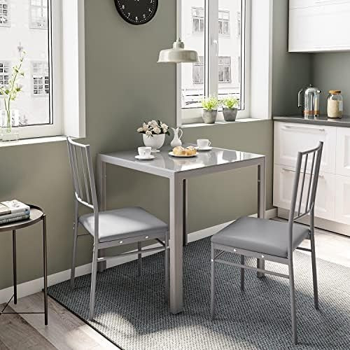 75cm Square Glass Dining Table Grey Tempered Metal Frame Kitchen Table