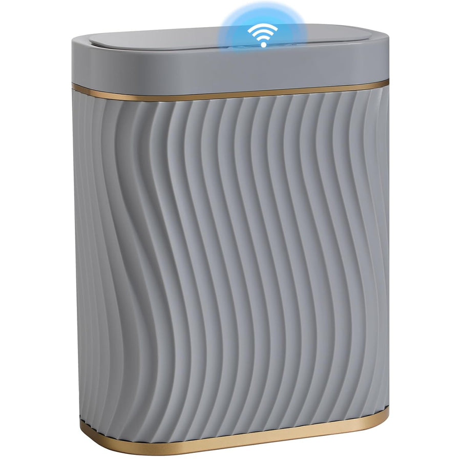 2.6 Gallon Touchless Bathroom Bin Waterproof Slim Smart Trash Can Grey
