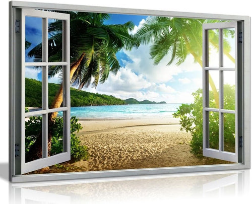 Beach Sunset 3D Window Effect Canvas Wall Art Ocean View Picture 30x20