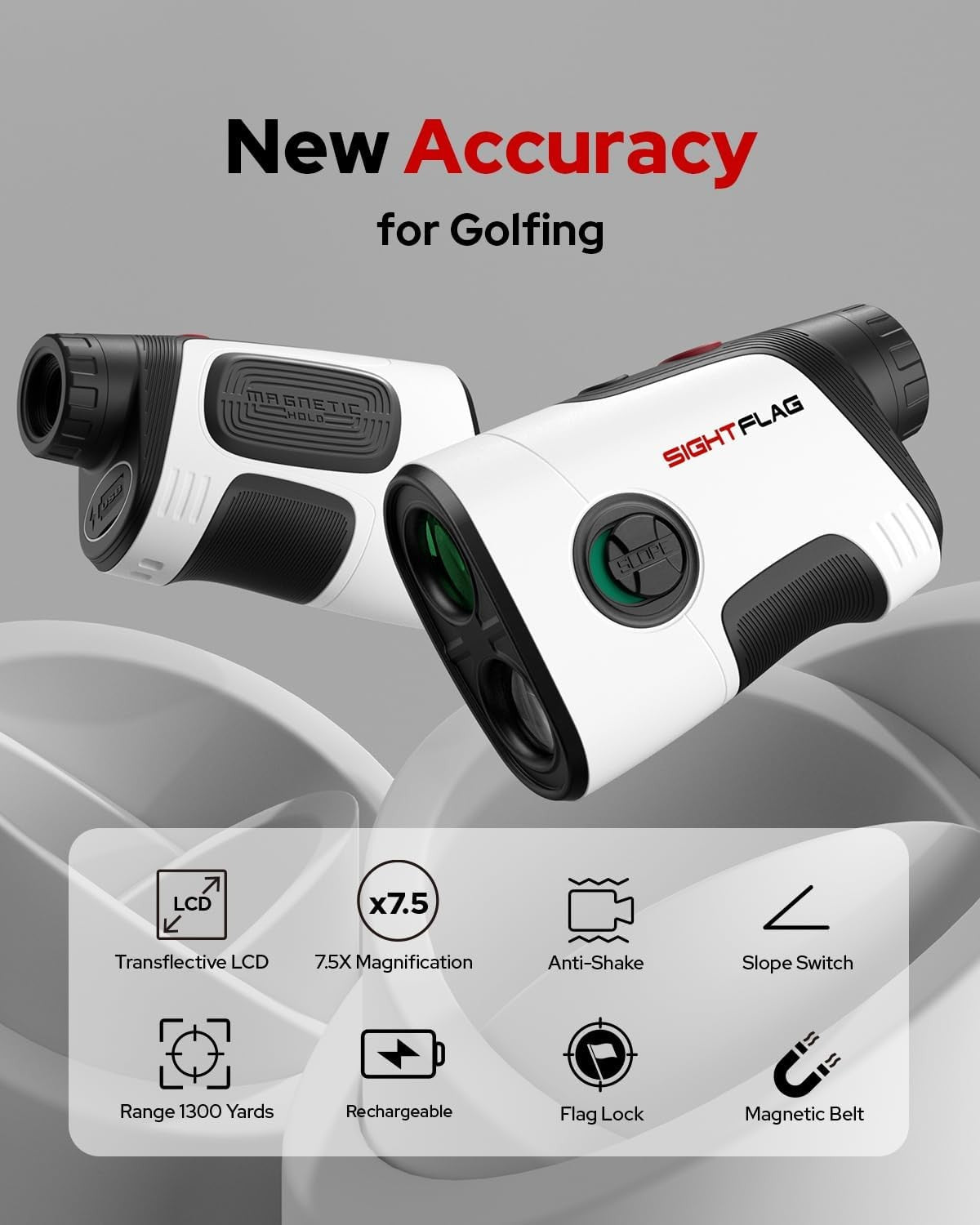 Golf Rangefinder 1300Y Slope 7.5X Rechargeable Flag Lock Vibration