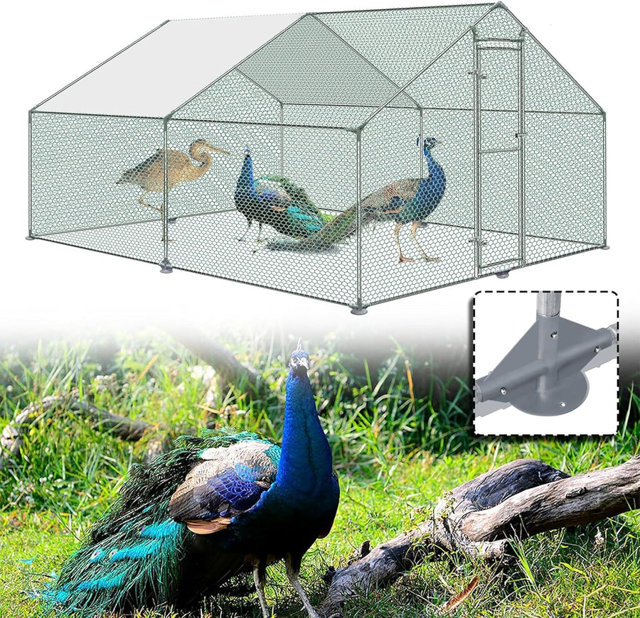 13x9.8x6.5FT Walk In Chicken Run Galvanised Steel Coop