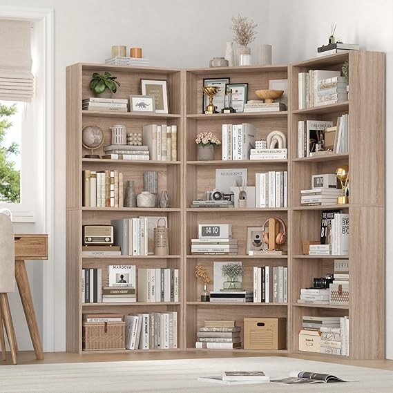 Oak 6-Tier Tall Bookshelf Freestanding Storage Unit Open Display Shelf