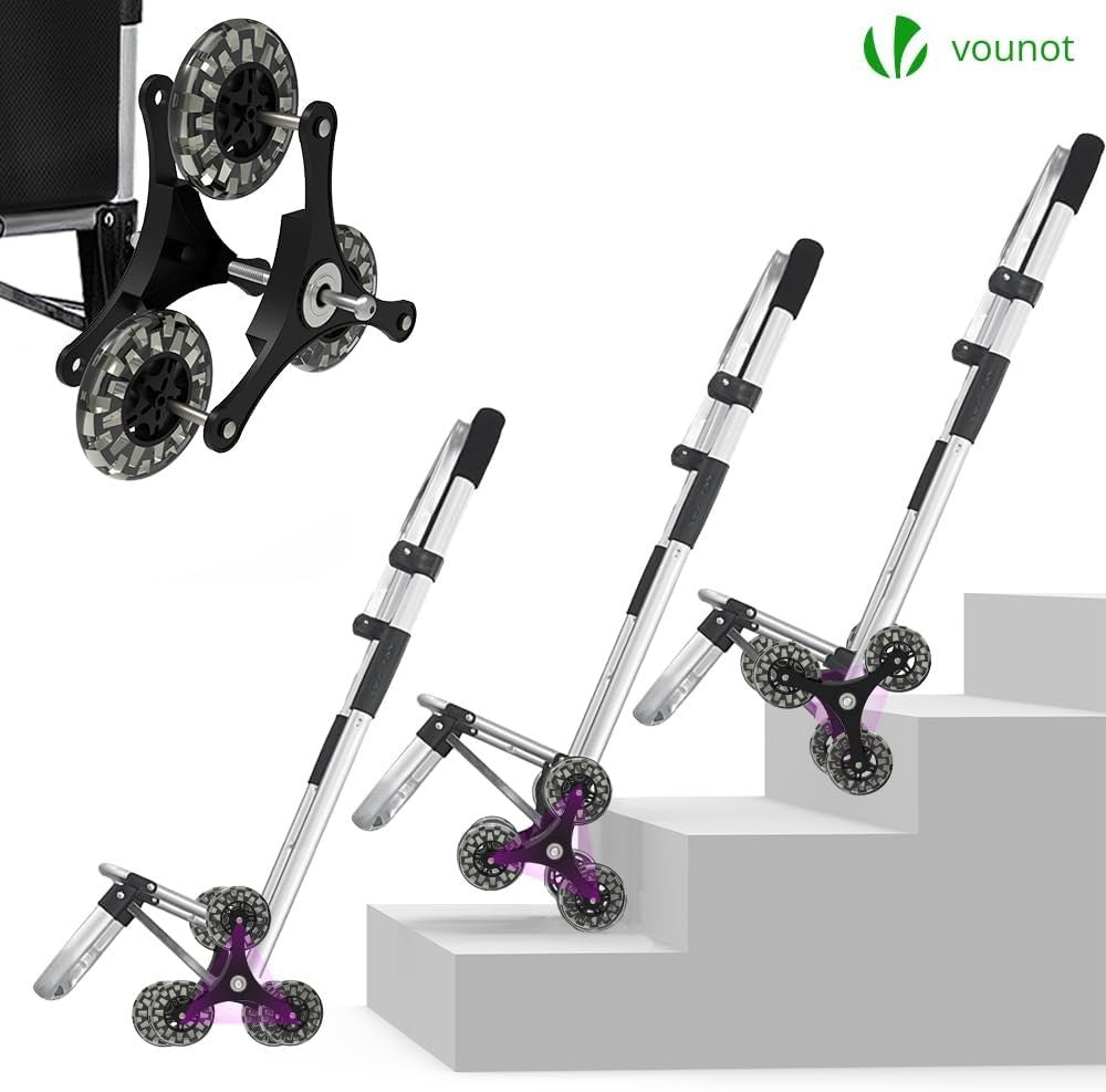 60L Folding 6-Wheel Grocery Cart Black Stair Climbing Shopping Trolley