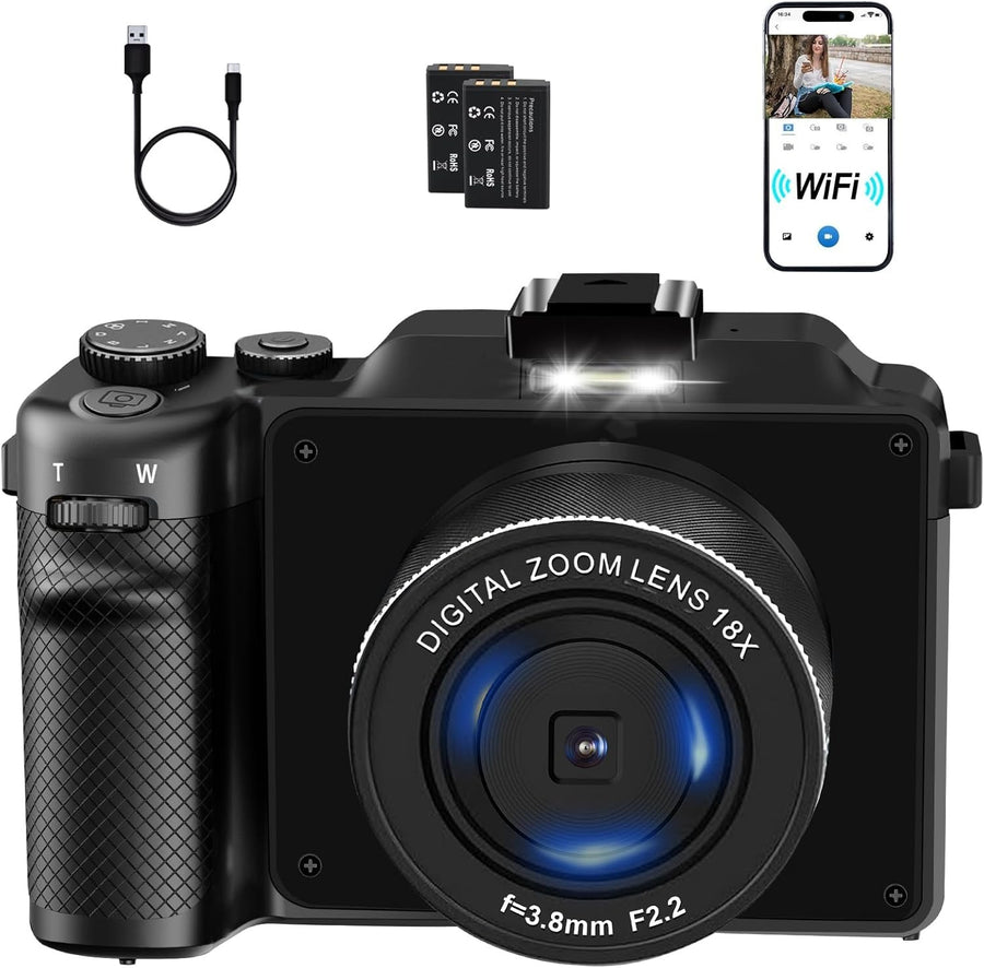 4K 56MP Digital Camera WiFi Autofocus Vlogging Camera 18X Zoom Kit