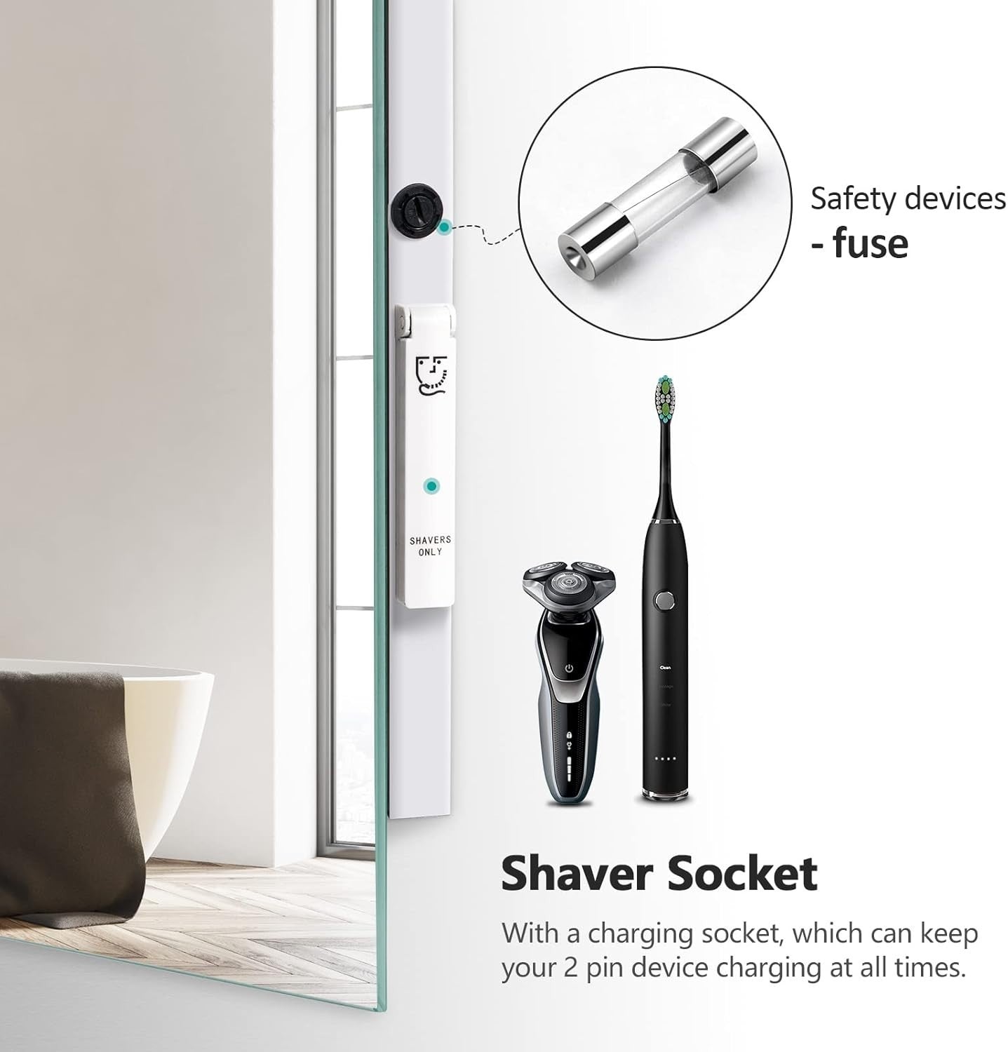 LED Bathroom Mirror 80x60cm Backlit Demister Shaver Socket Touch Sensor