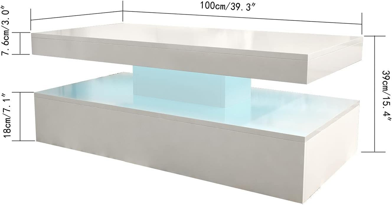 White High Gloss Coffee Table with 16-Color LED Lights – Modern Living Room