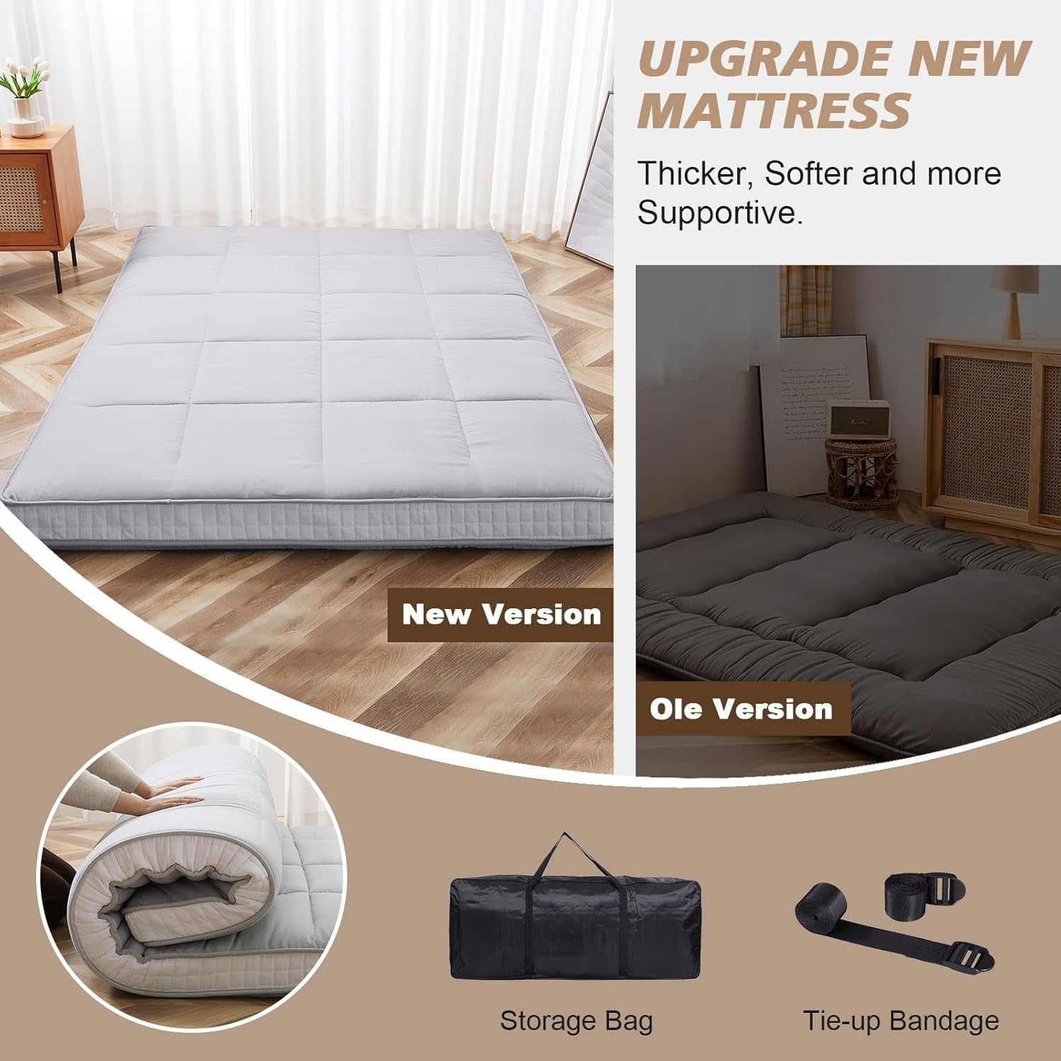 Extra Thick Double Size Japanese Futon Mattress Foldable Memory Foam Sleep Pad