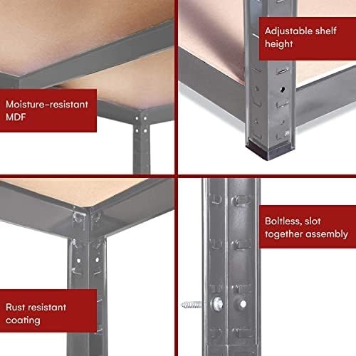5-Tier Garage Shelf Unit 180x90x40cm Adjustable Heavy-Duty Grey MDF + Steel