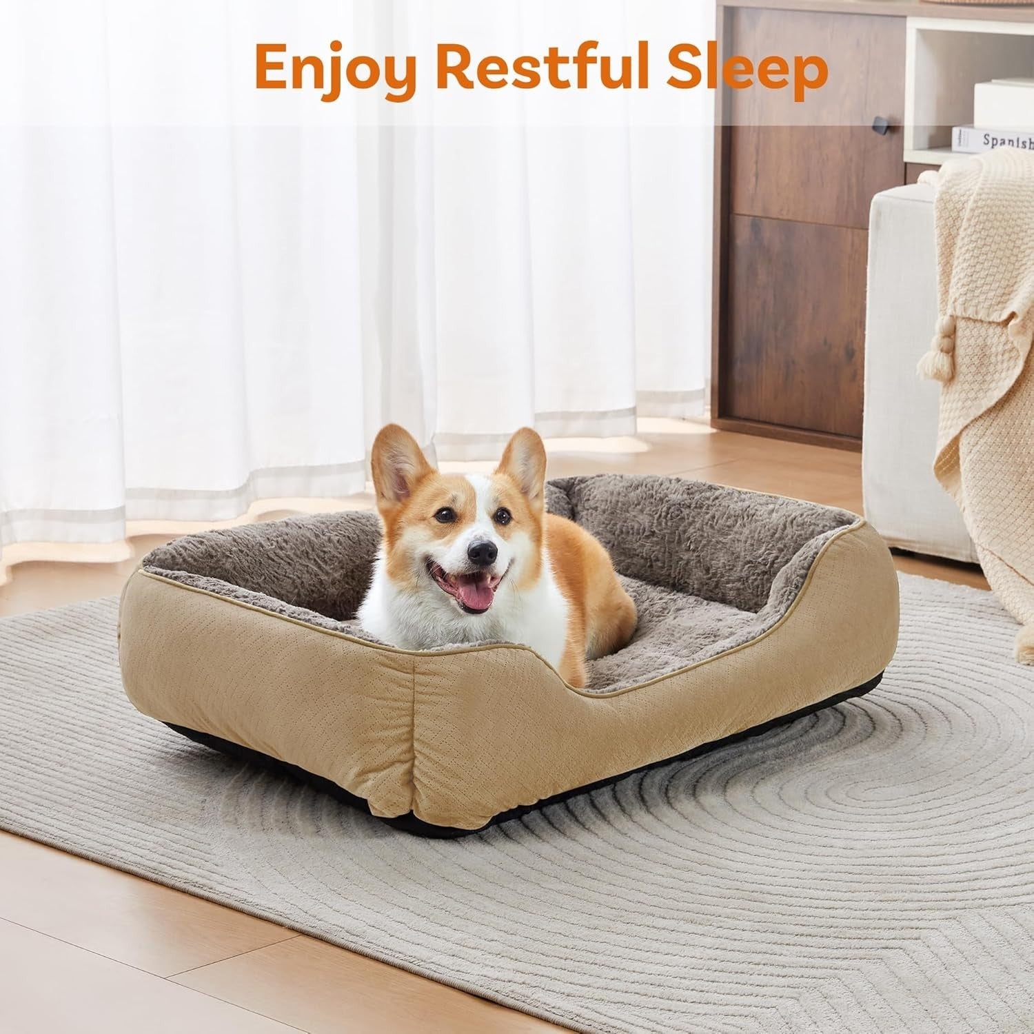 Large Dog Bed Soft Washable Rectangle Pet Bed Anti Slip