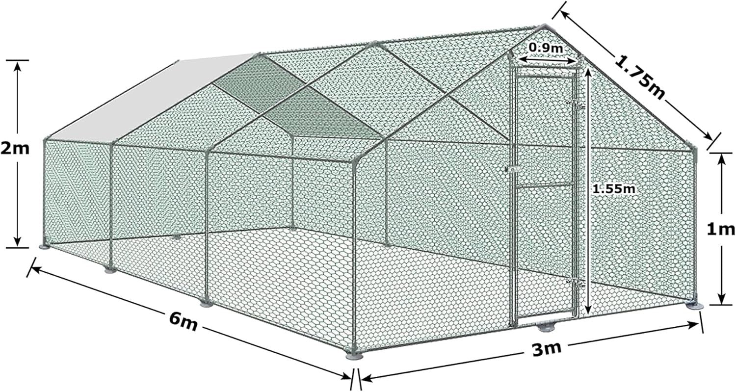 Extra Large Walk In Chicken Coop 6x3x2m Galvanised Run PE Roof