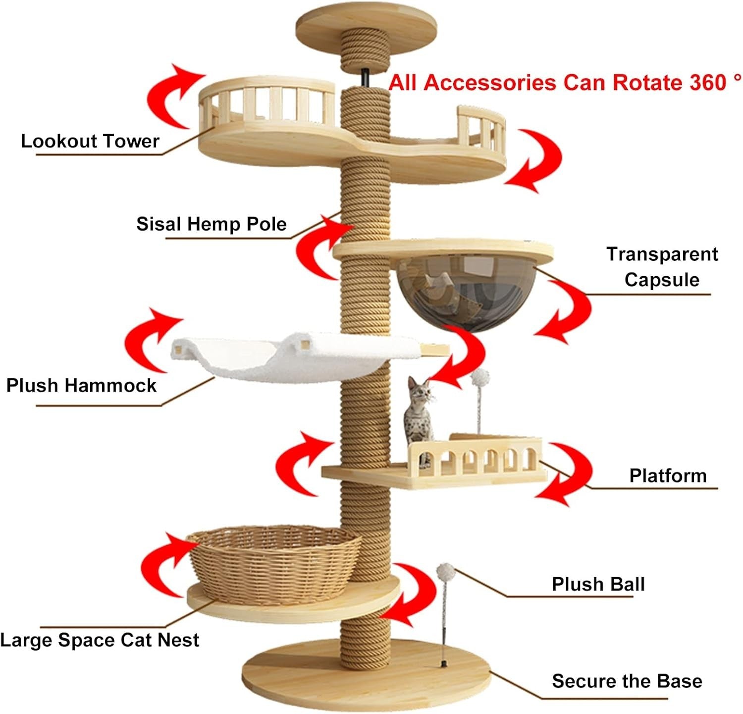 Floor to Ceiling Cat Tree Large Multi Level Tower Hammock Scratching Posts