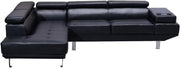 Adjustable Headrest Black Bonded Leather L-Shape Corner Sofa with Cup Holders
