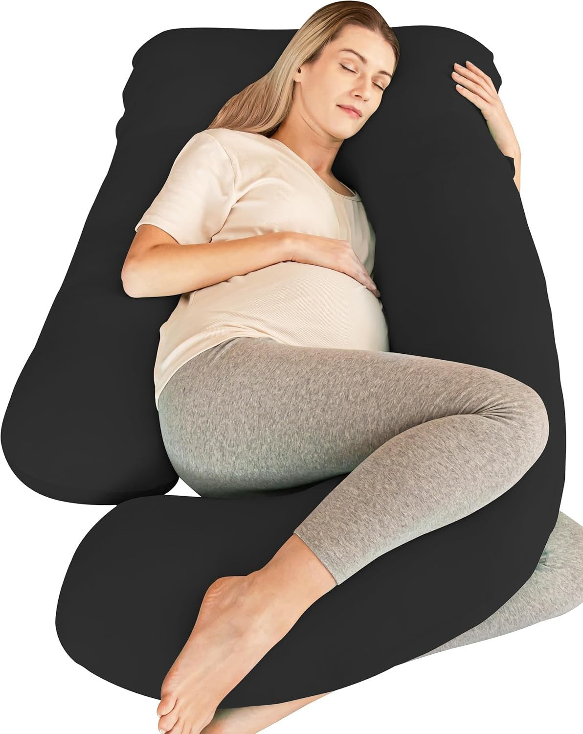 Cooling U Shaped Pregnancy Pillow 57in Full Body Maternity Support Washable