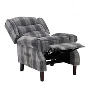 Grey Tartan Wingback Recliner Armchair – Manual Pushback Lounge Chair