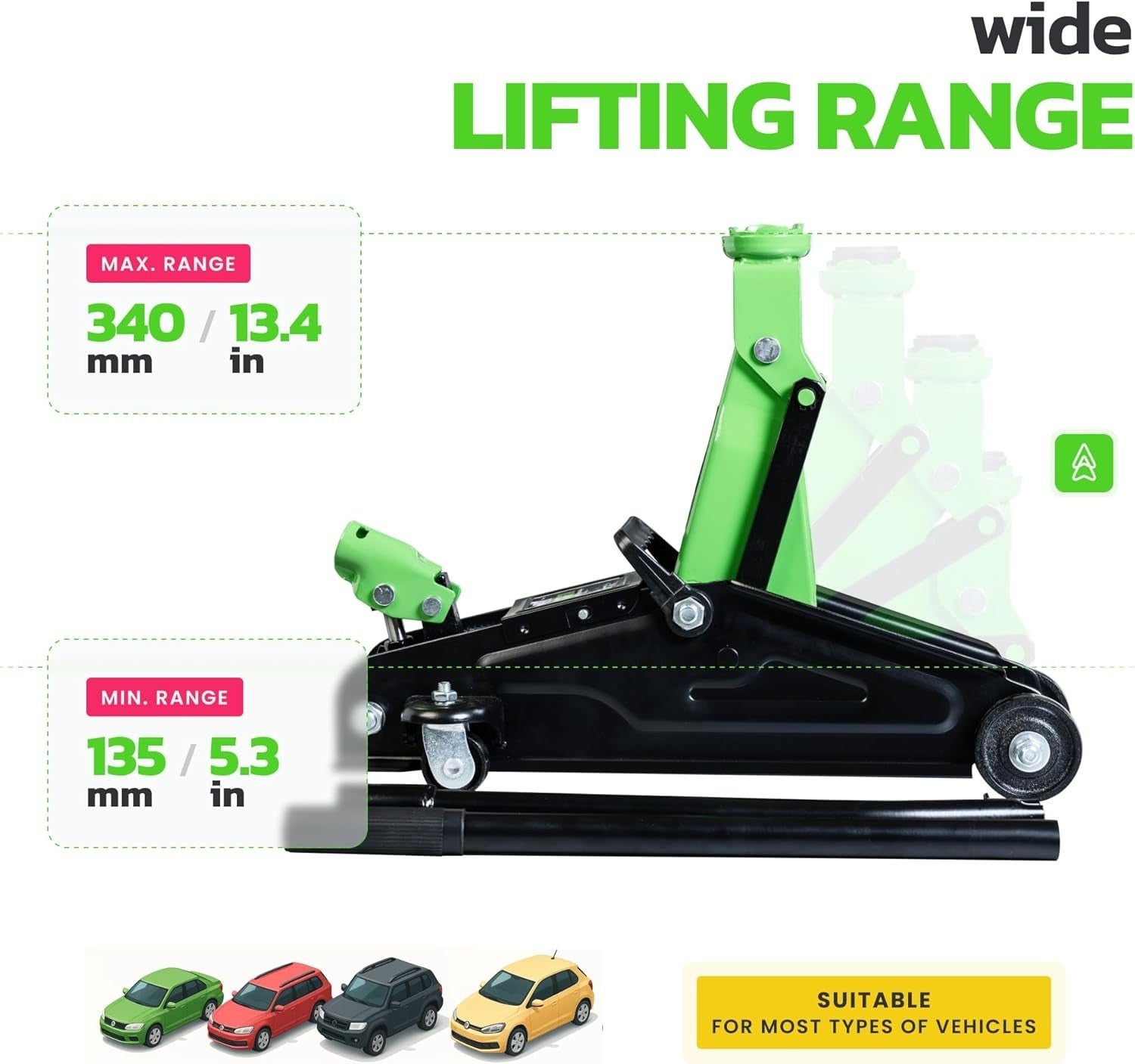 2 Ton Hydraulic Trolley Jack 4400lbs Car SUV Lift 5.3–13.4" w/ Carry Case