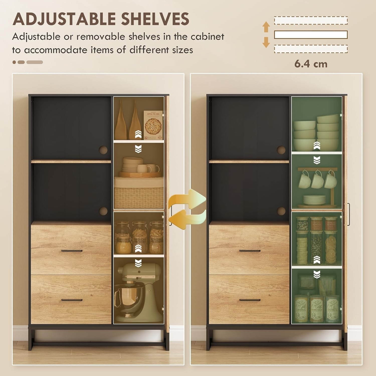 Freestanding Kitchen Storage Cabinet with Shelves Drawers & Microwave Stand
