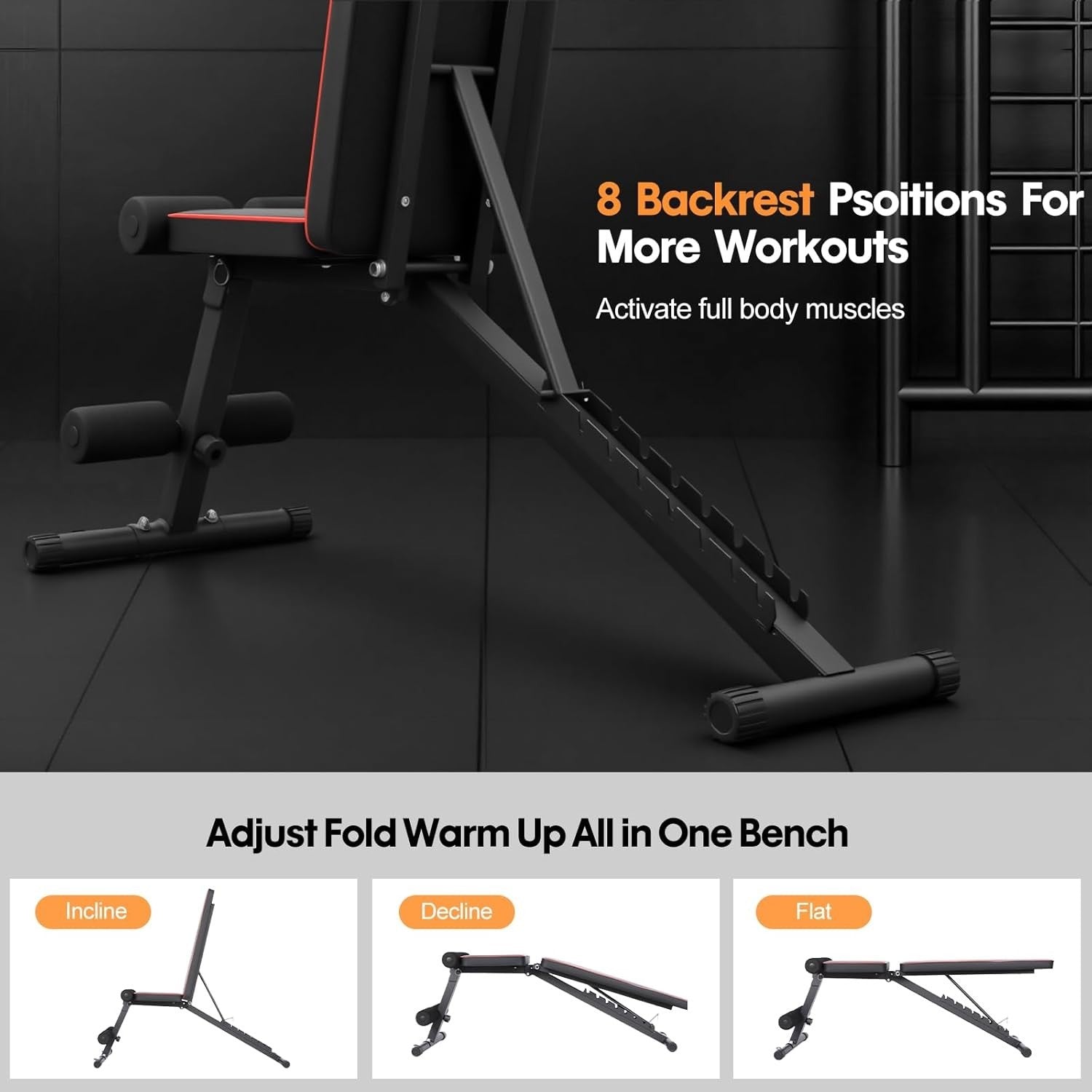 Adjustable Foldable Weight Bench 300kg Incline Decline Home Gym