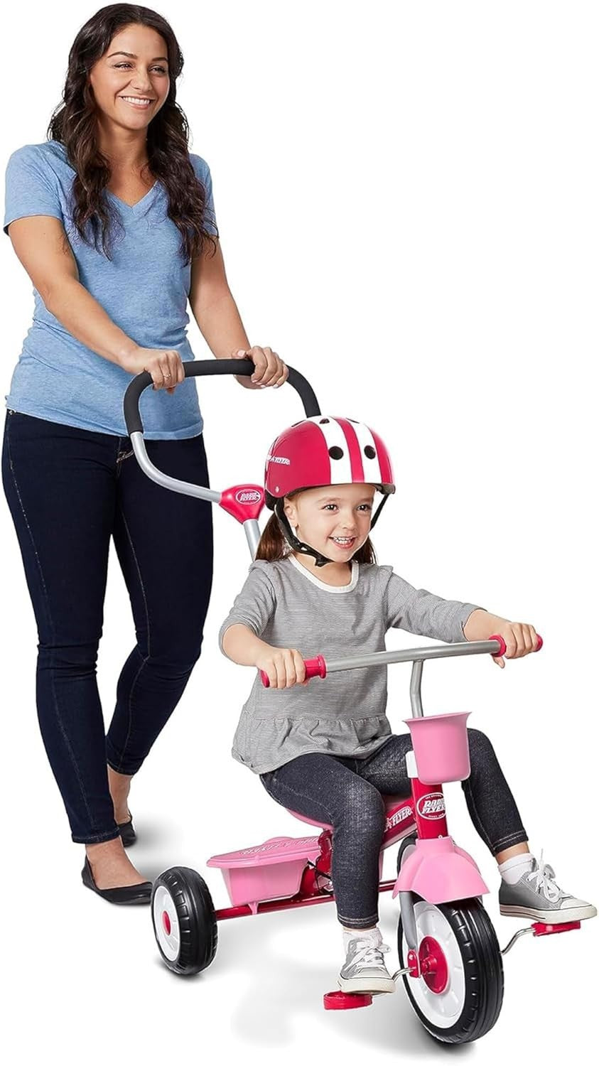 4 in 1 Toddler Tricycle Push Trike w Canopy Parent Handle Pink