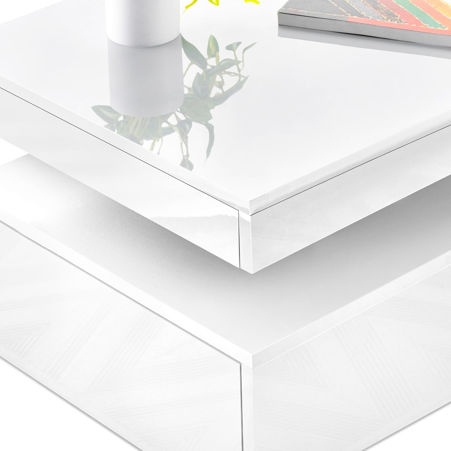 Modern White LED Coffee Table with 2 Drawers & RGB Lights 94x47x38cm