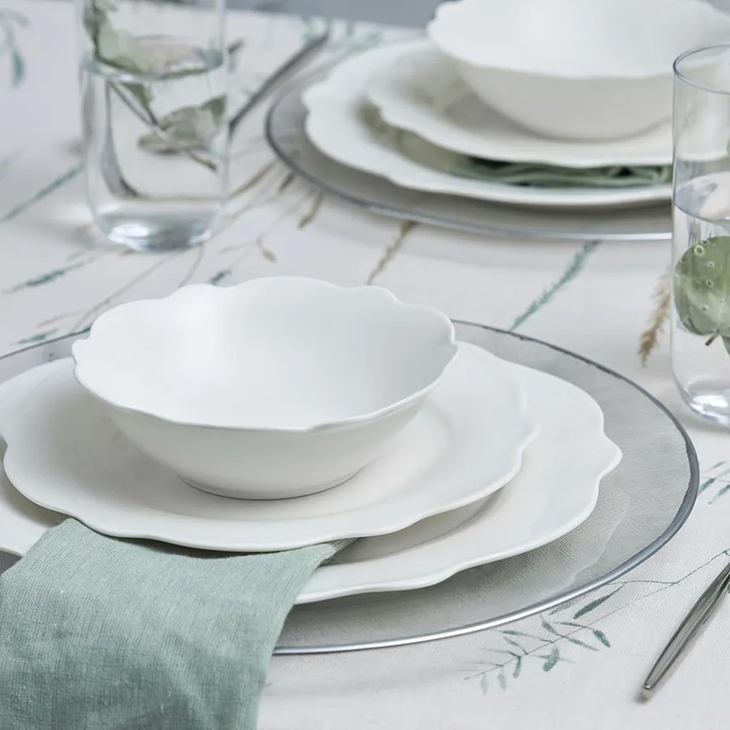 12pc Bone China Dinnerware Set Plates Bowls Elegant White for 4
