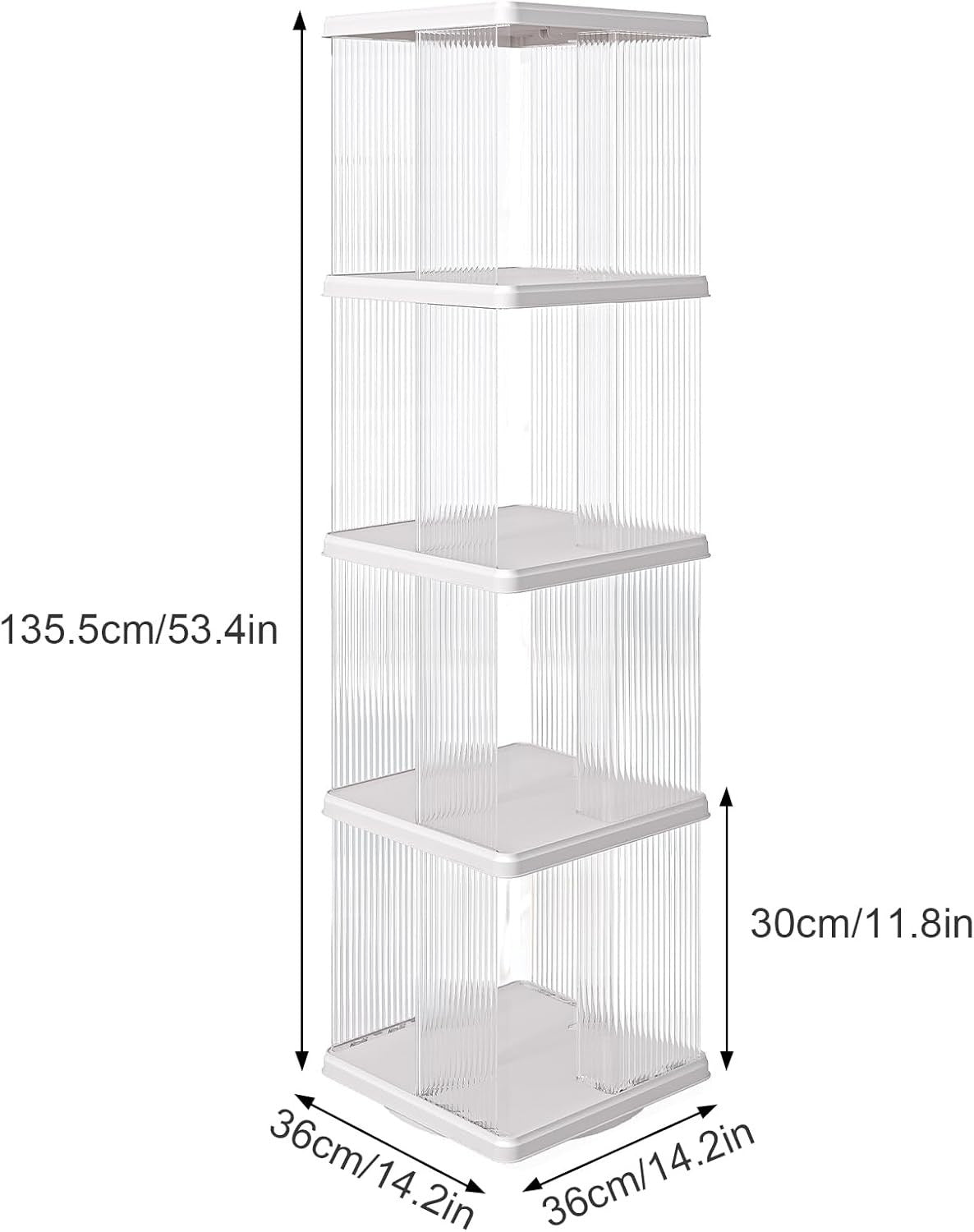360° Rotating Plastic Bookshelf 4-Tier Floor Standing Corner Shelf White