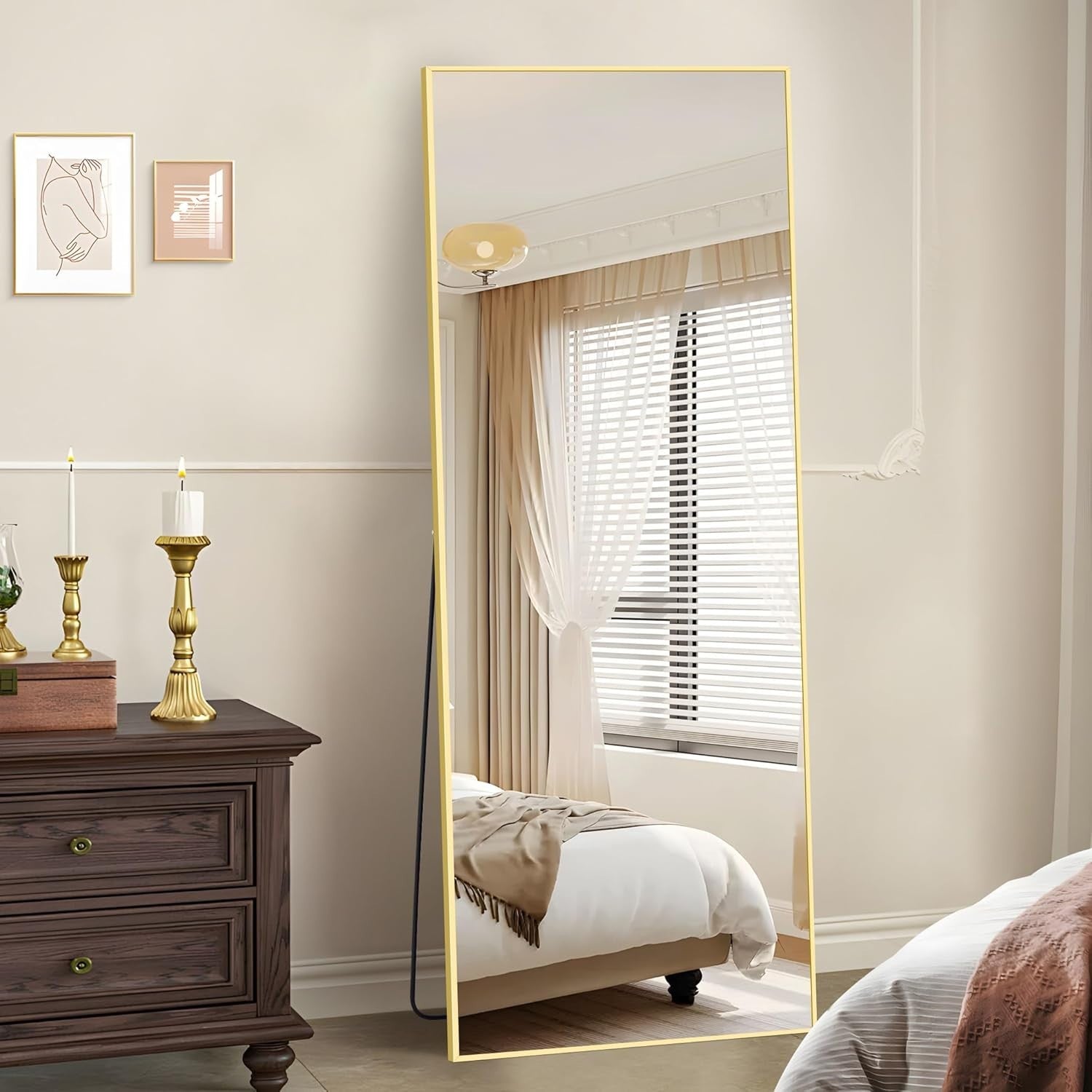 Full Length Gold Mirror 179x65cm Freestanding & Wall Mount Bedroom Use
