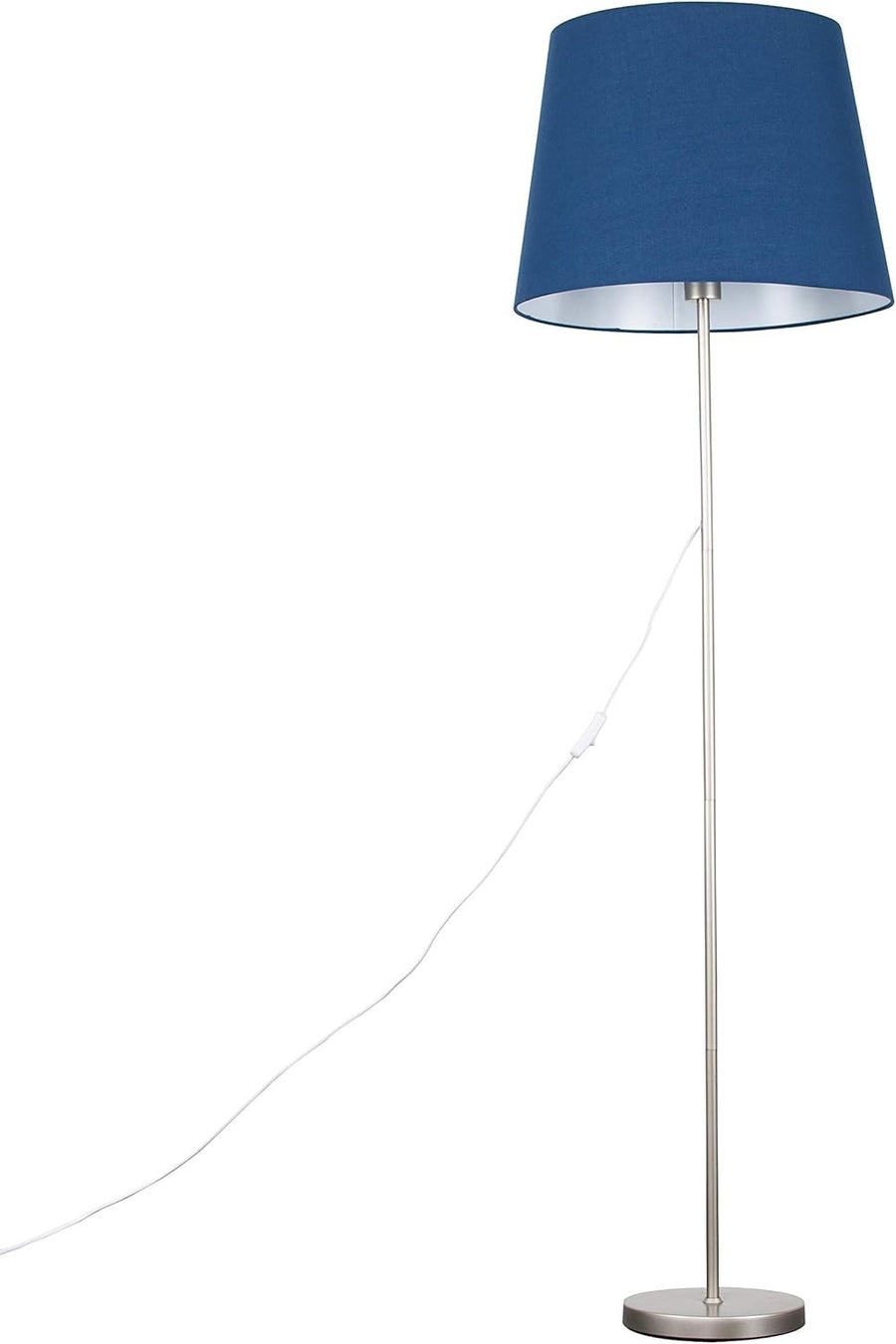 Modern Chrome Floor Lamp Large Navy Blue Tapered Shade LED Standing Light