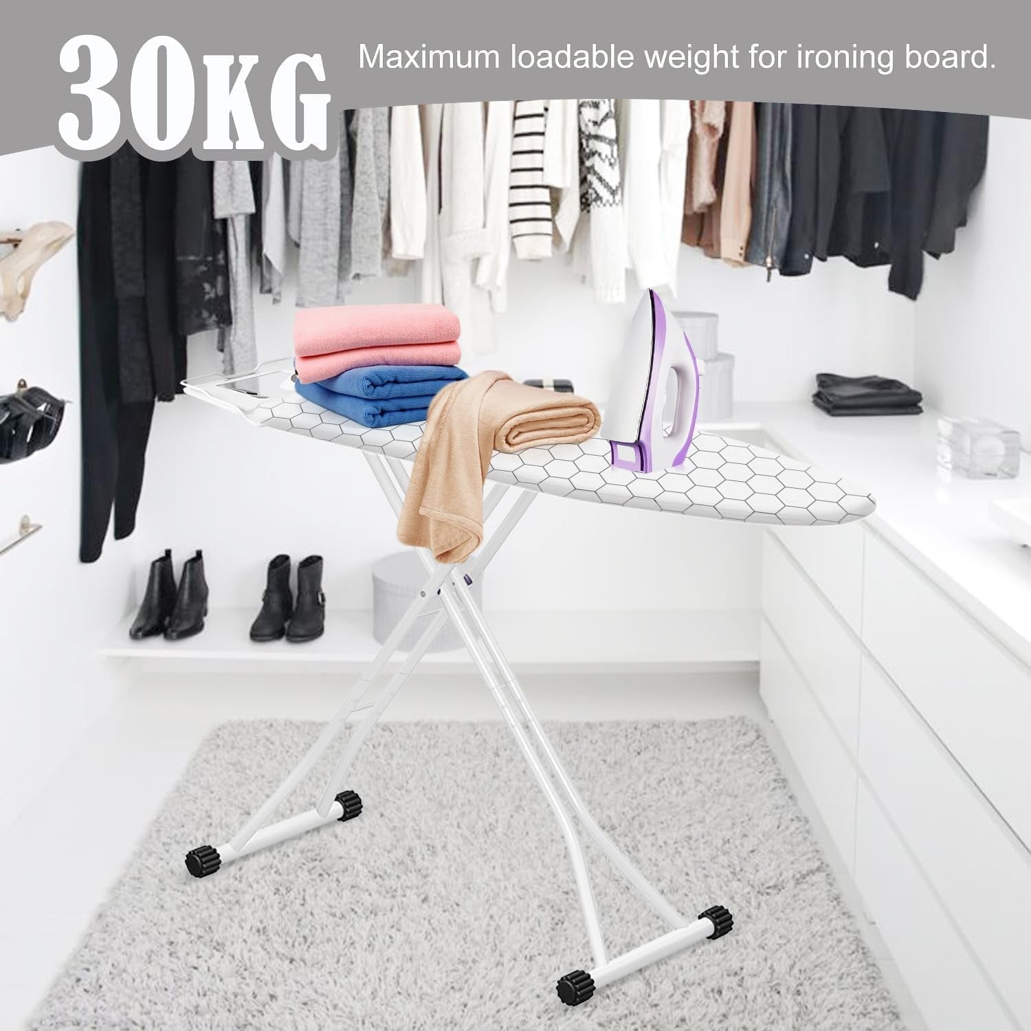 Lightweight Folding Ironing Board 110x33cm Adjustable Height Non-Slip
