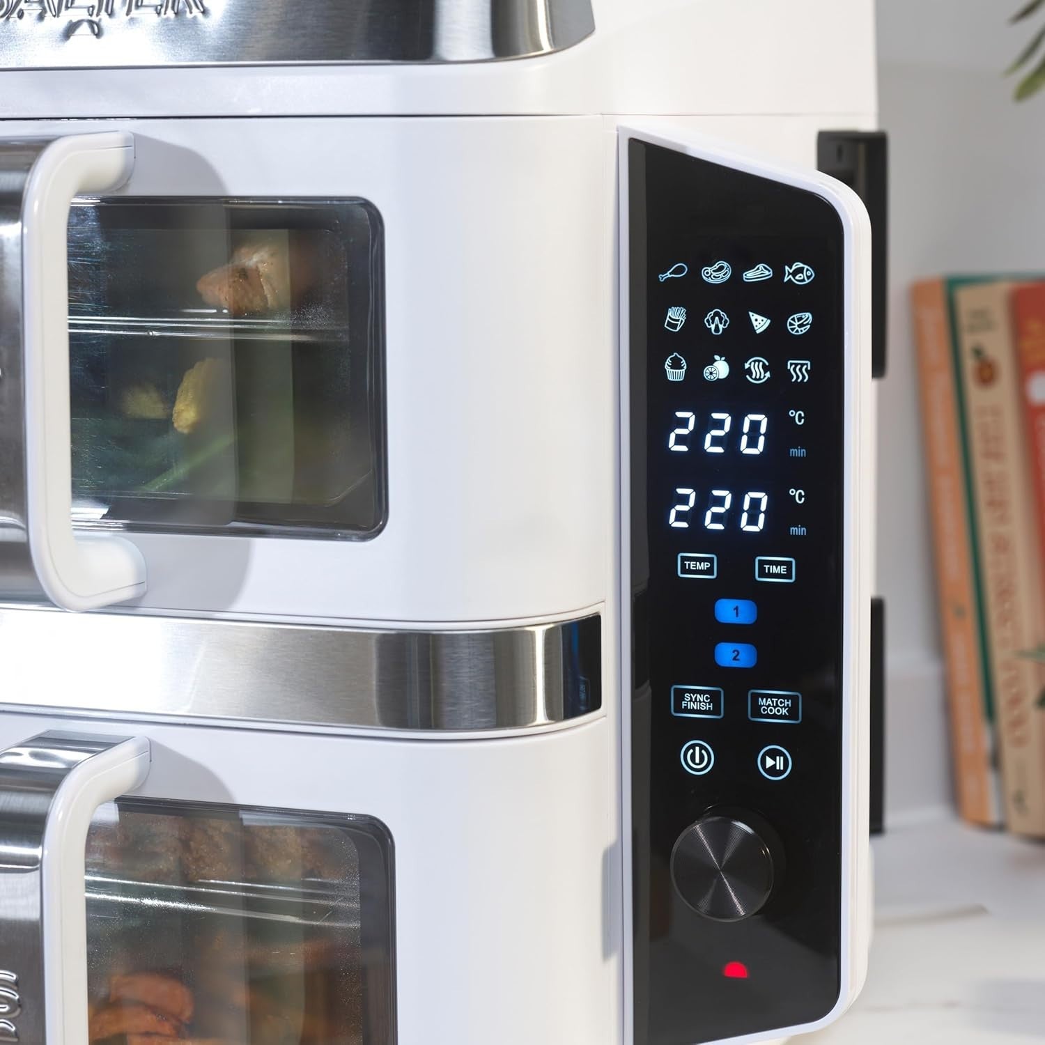 Vertical Dual Drawer Air Fryer 9L 12 Presets 4-Level Cooking, Sync/Match, 2400W