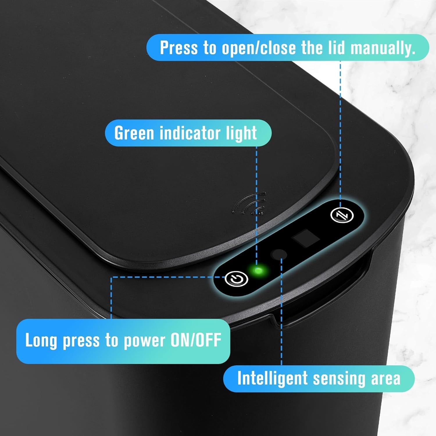 2.6G Touchless Motion Sensor Trash Can | Smart Bathroom Bin Black