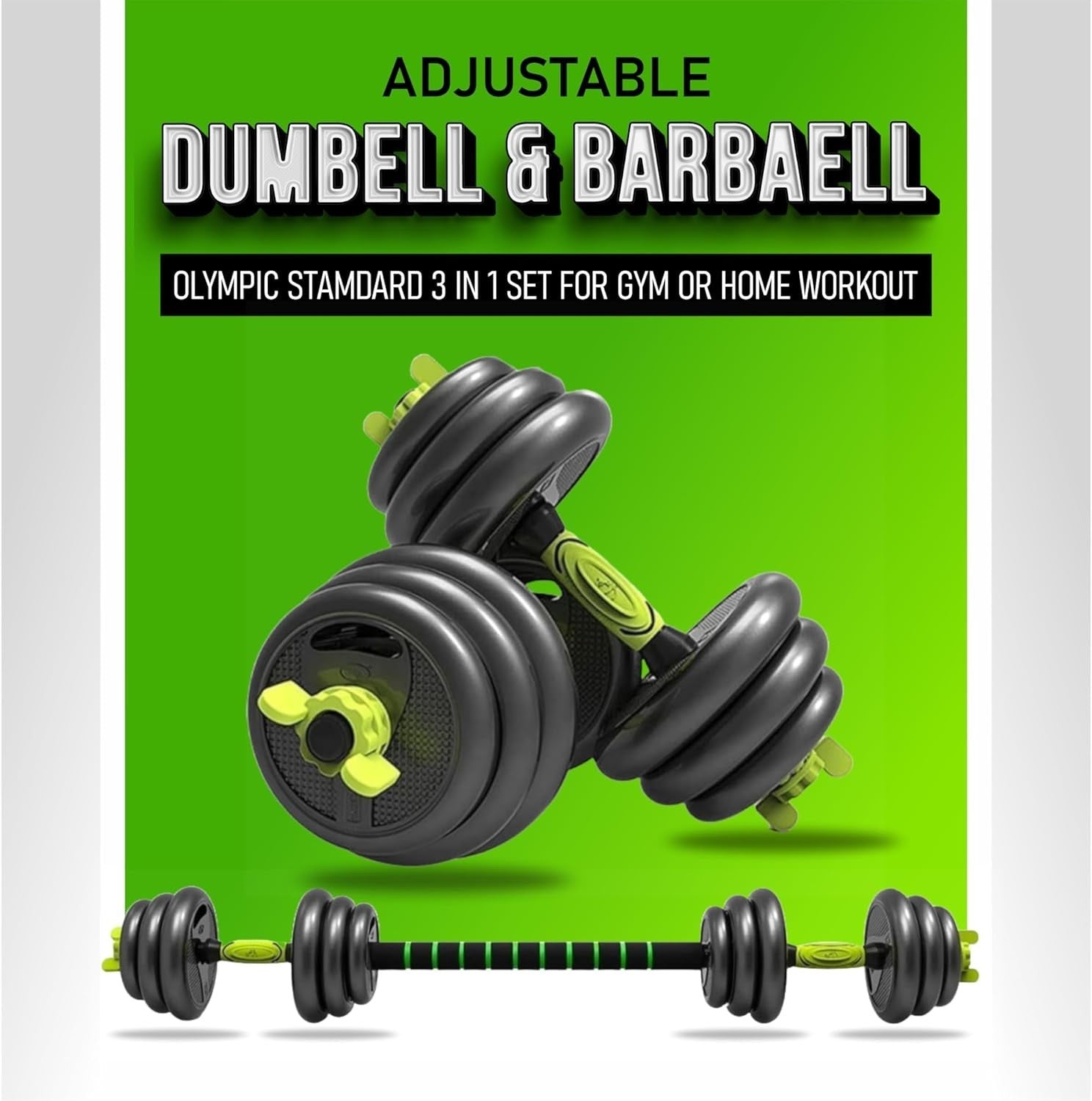 6-in-1 Adjustable Dumbbell Barbell Set 20kg or 40kg Home Gym Kit