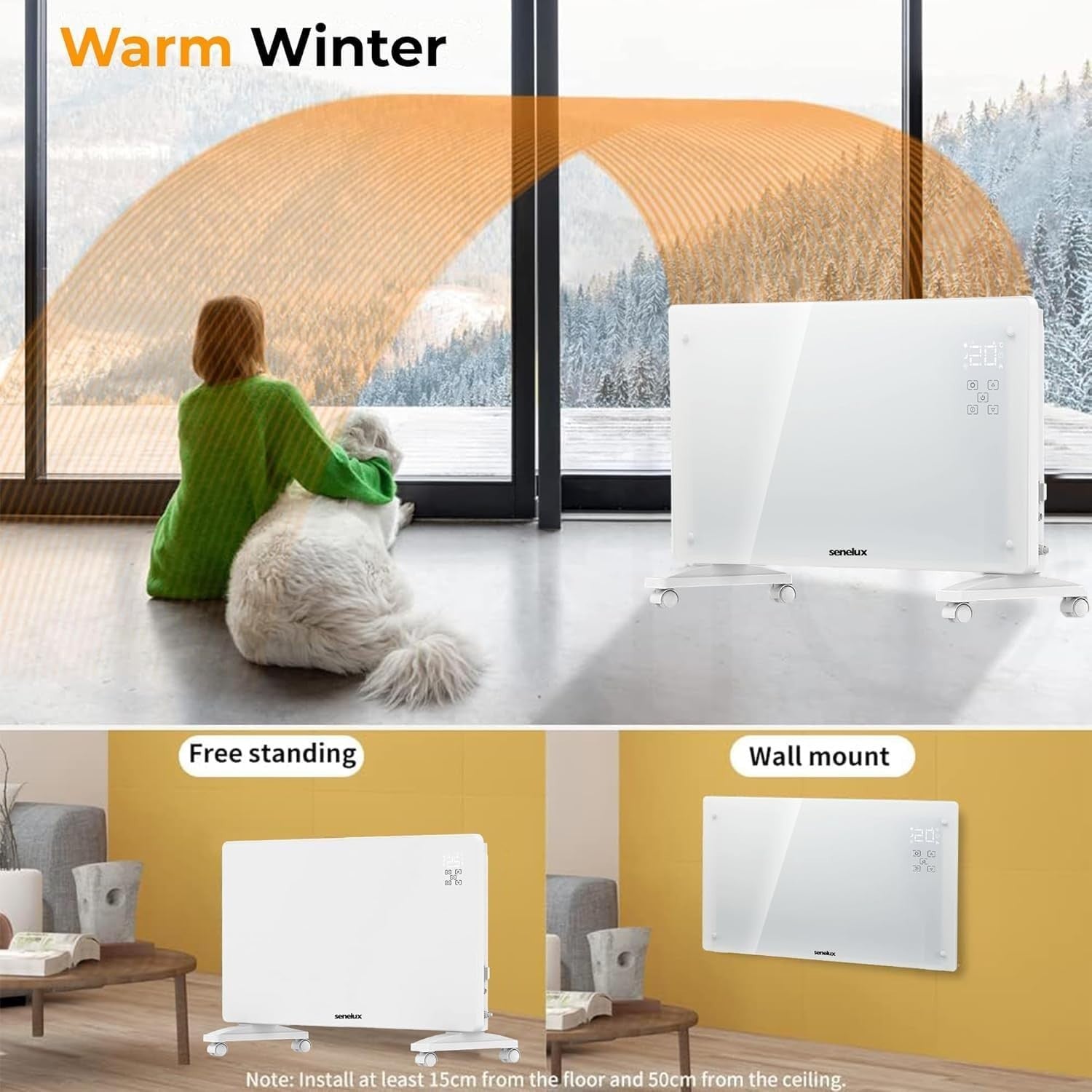 2000W WiFi Electric Glass Panel Heater Smart Thermostat Remote Control