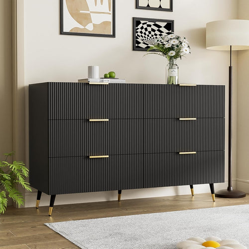 Modern Black Sideboard Cabinet 6-Drawer Storage for Living & Dining Room