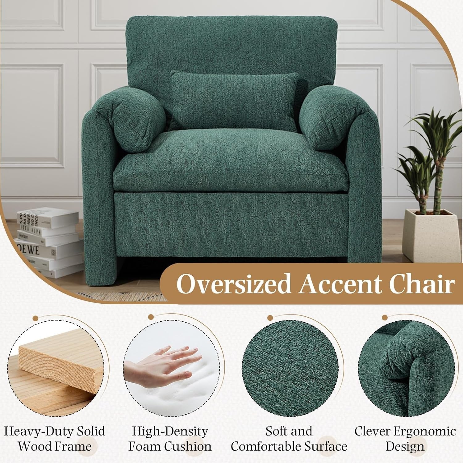 Green Oversized Tub Chair Plush Upholstered Accent Armchair Seating