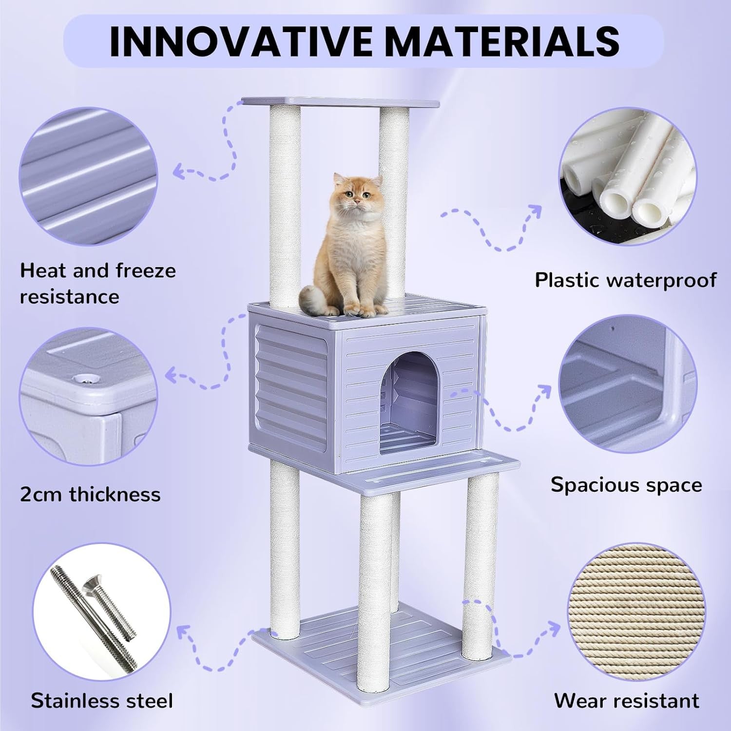 61.5 Inch Cat Tree Tower With Weatherproof Condo Indoor Outdoor Large Cats