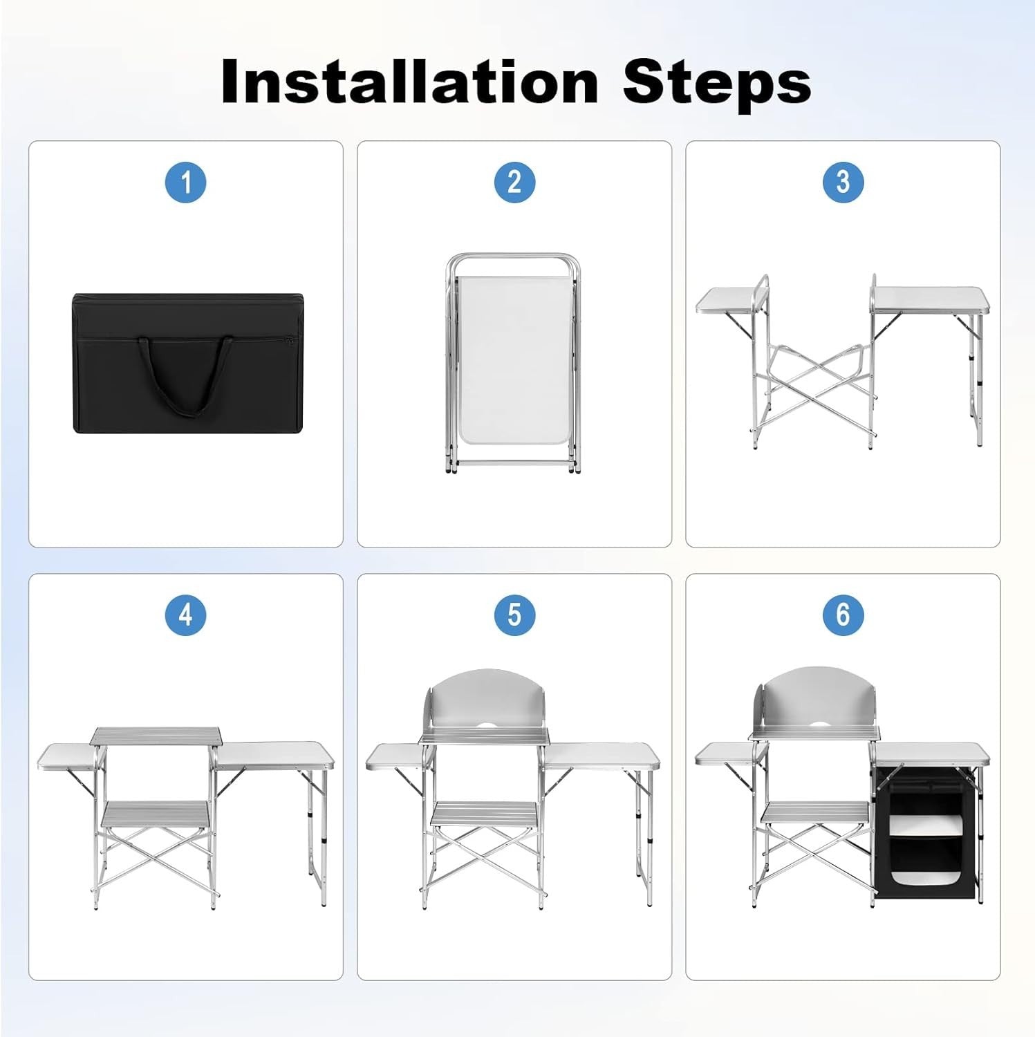 Folding Camping Kitchen Table | BBQ Cooking Unit with Cupboards & Bag