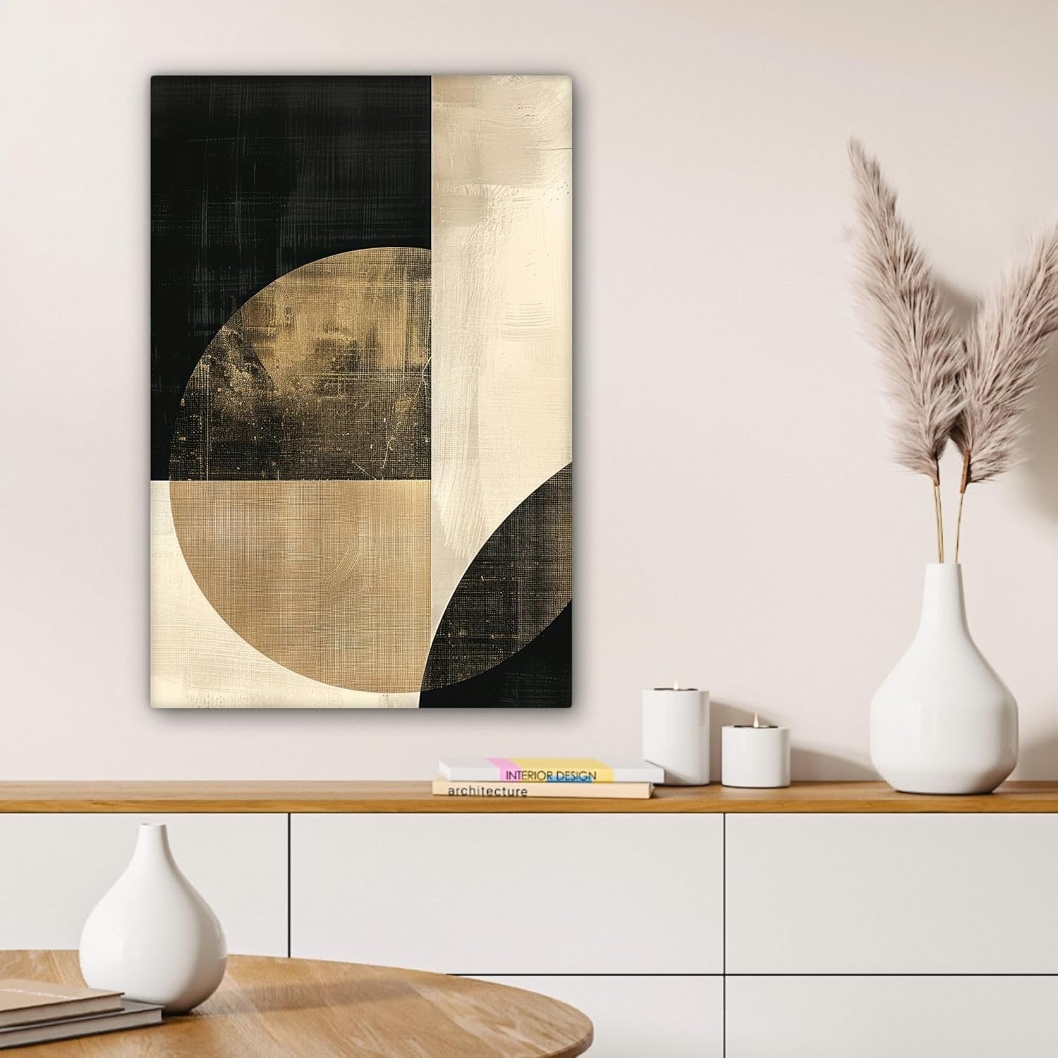 Abstract Geometric Canvas Wall Art 40x60cm Black Gold Modern Print