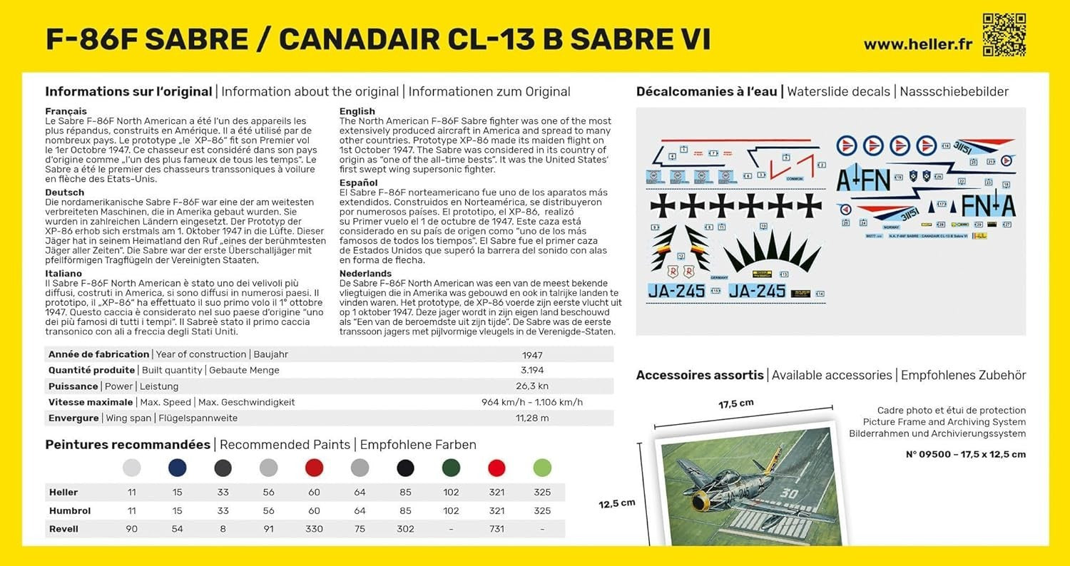 1:72 Scale F-86F Sabre Jet Model Kit – Detailed Plastic Aircraft for Ages 14+