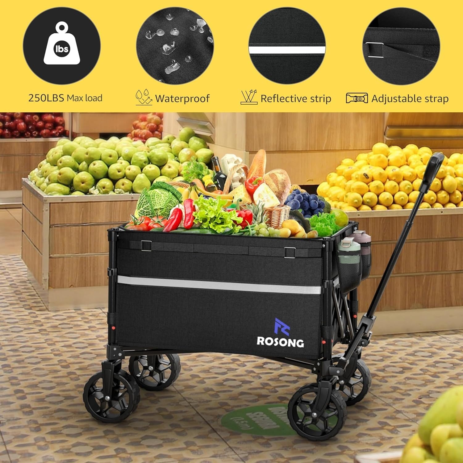 Collapsible Heavy Duty Folding Wagon Cart with Wheels Utility Trolley Compact