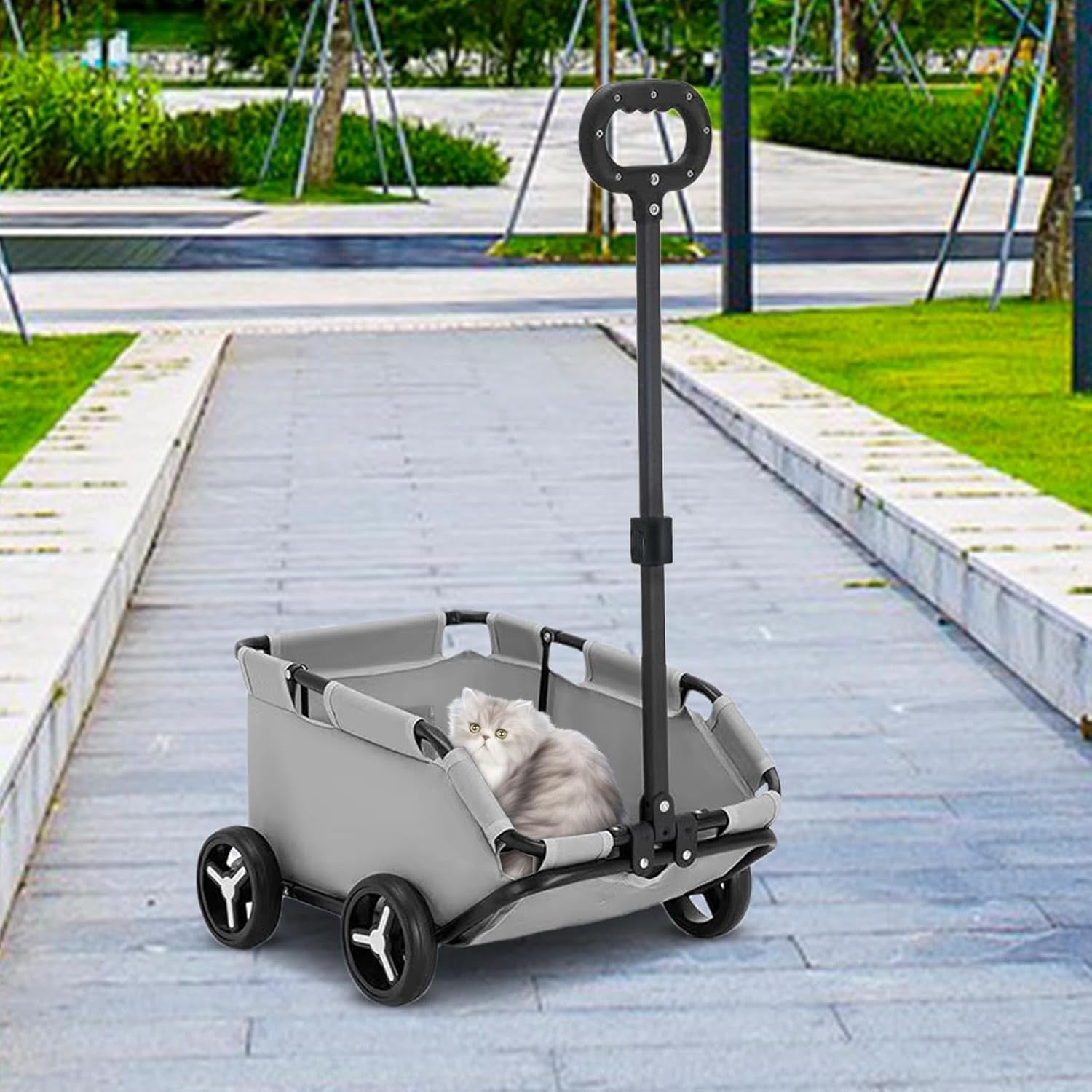 Grey Foldable Pet Wagon Stroller Dog & Cat Travel Trolley for Small Pets