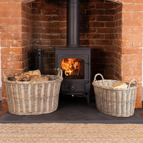 Oval Wicker Log Basket Set, Nesting Storage Baskets with Carry Handles, Durable