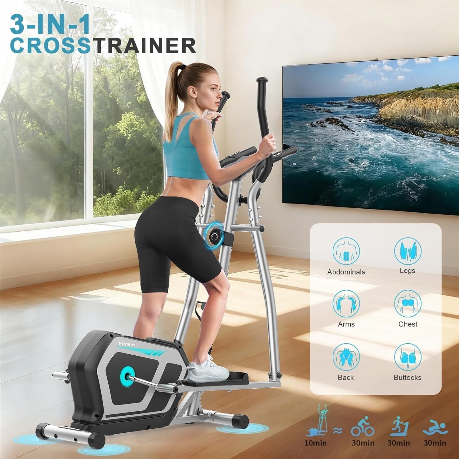 3-in- 1 Elliptical Cross Trainer 16-Level Magnetic Resistance Home Gym