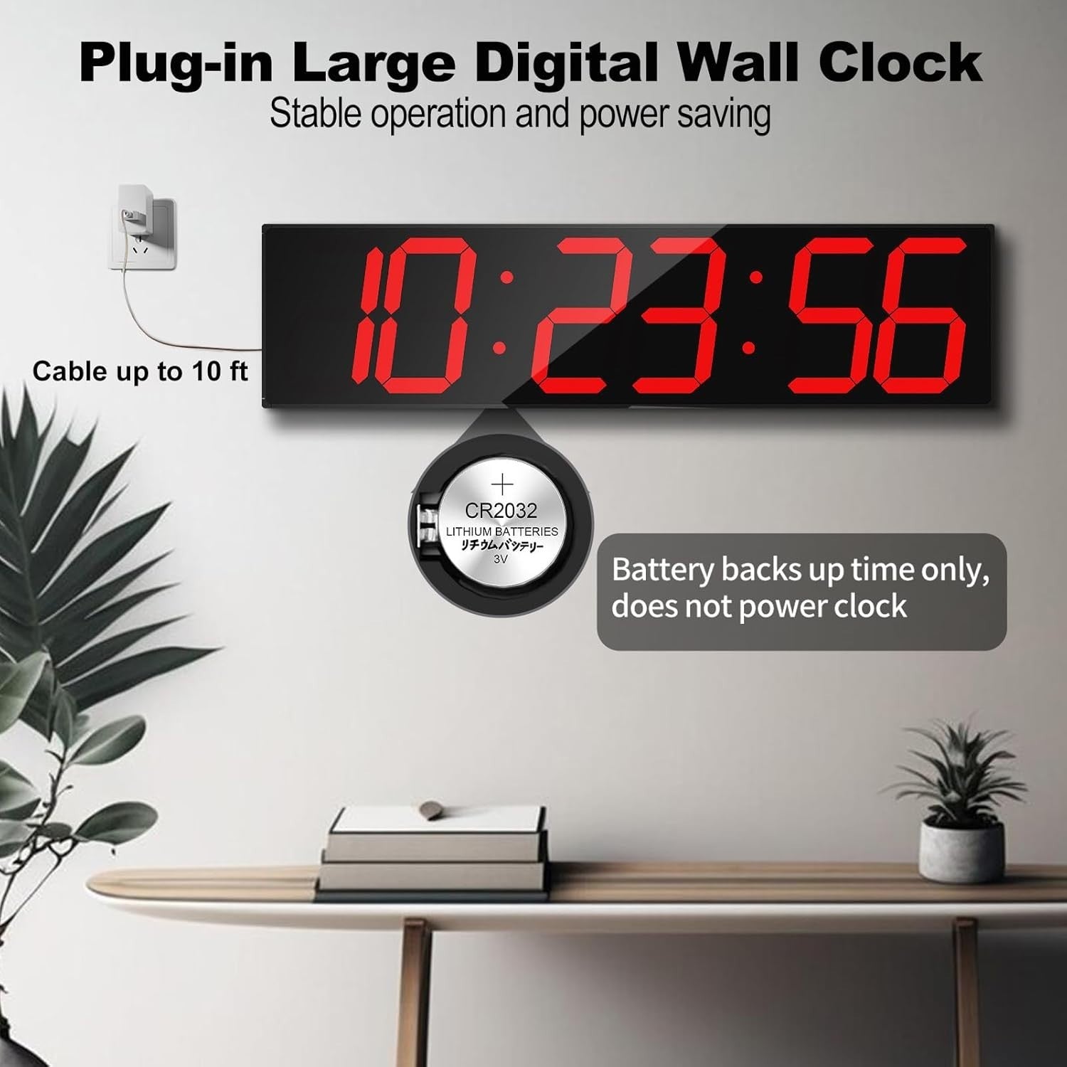 Oversized LED Wall Clock 27" Digital Timer Remote Date Temp Display Red