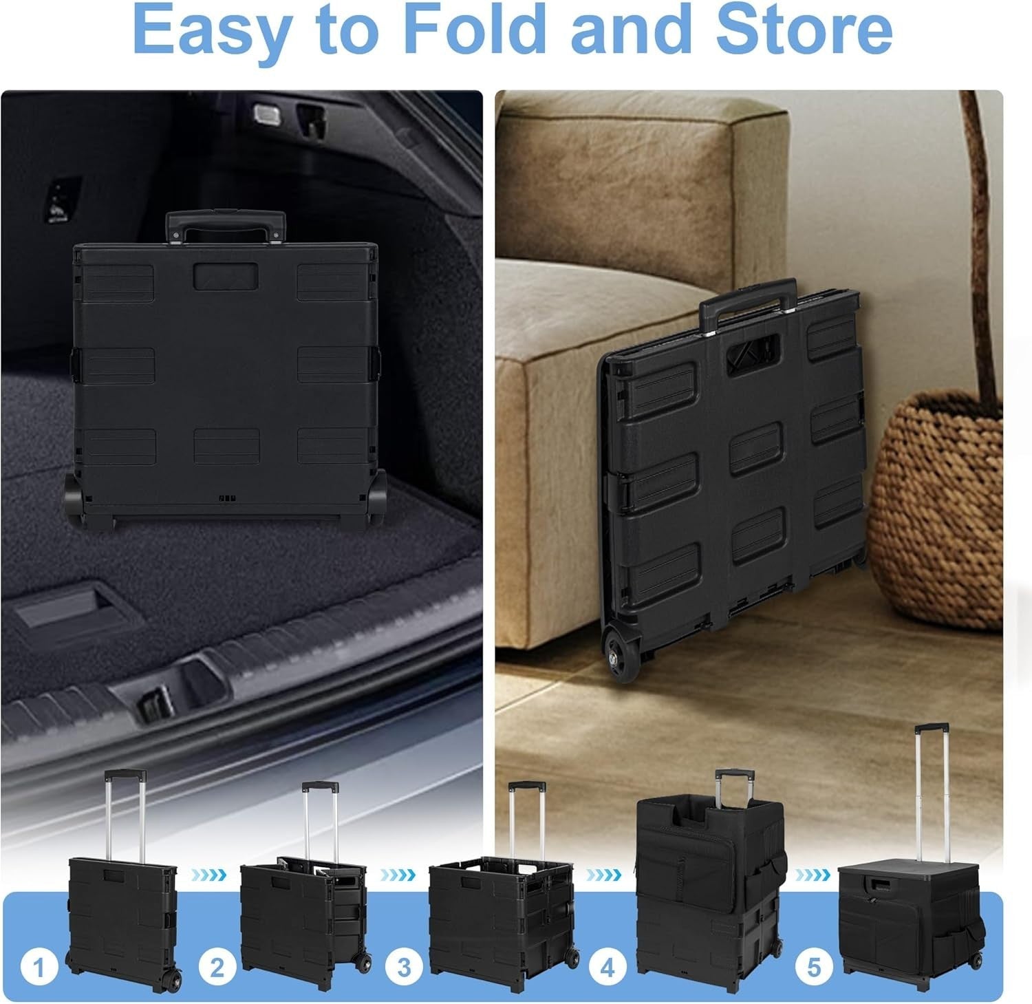 Heavy-Duty Folding Trolley Box Cart with Wheels & Expandable Storage