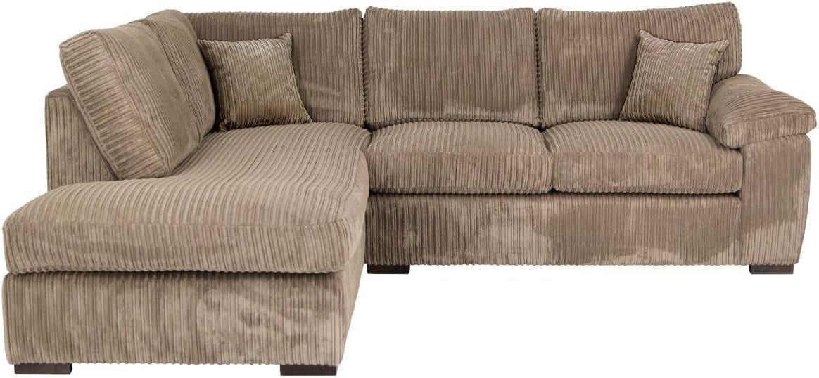 L Shaped Cord Sofa 4 Seater Left Corner Beige | Comfy Large Lounge Set