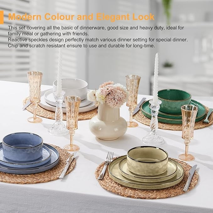 12 Piece Multicolor Stoneware Dinner Set for 4 Reactive Glaze Plates Bowls