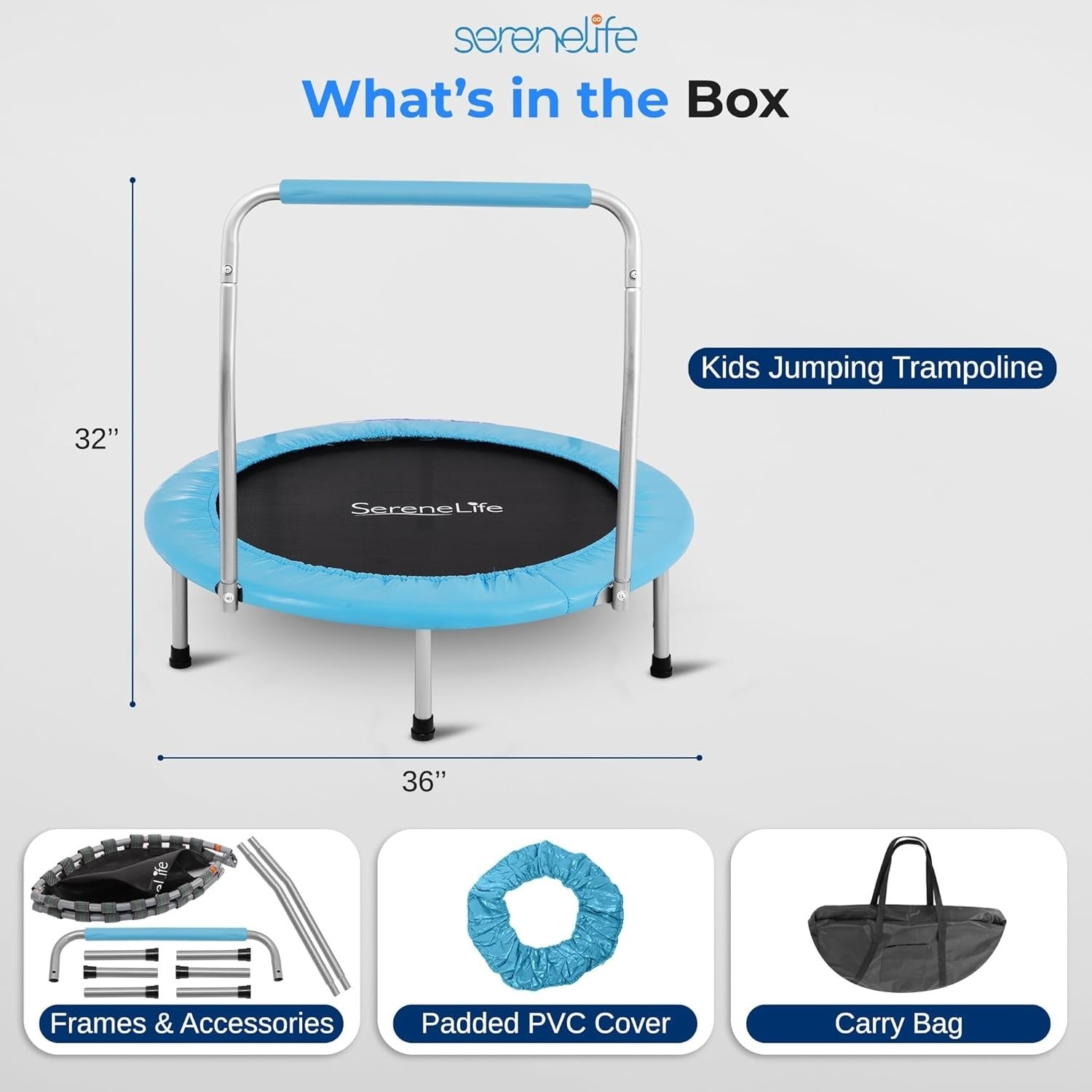 36” Foldable Mini Trampoline Indoor Outdoor Rebounder Foam Handle
