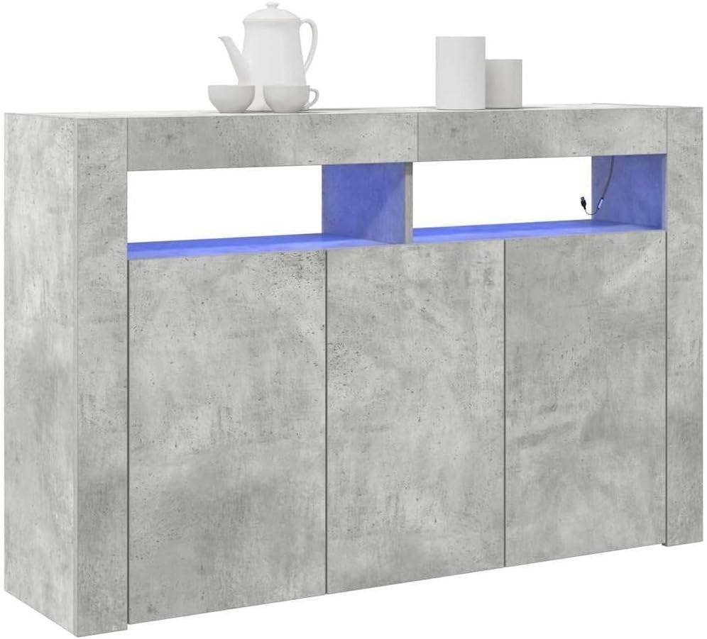 Modern Concrete Grey Sideboard LED Cabinet Storage Unit 116cm Dining Room