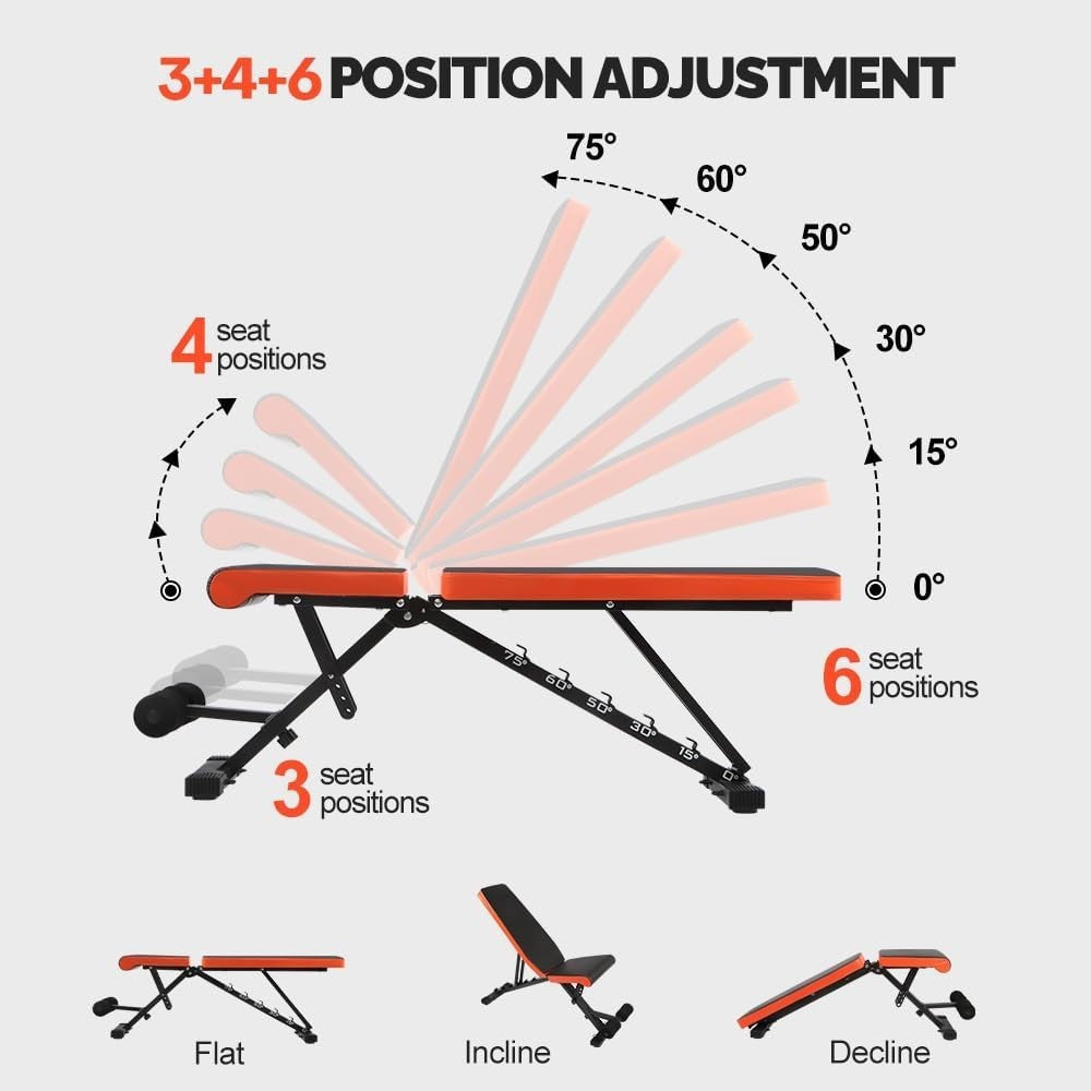 Foldable Adjustable Weight Bench Incline Decline 600lb Home Gym
