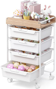 White 4 Drawer Rolling Storage Trolley Craft Office Organizer Cart